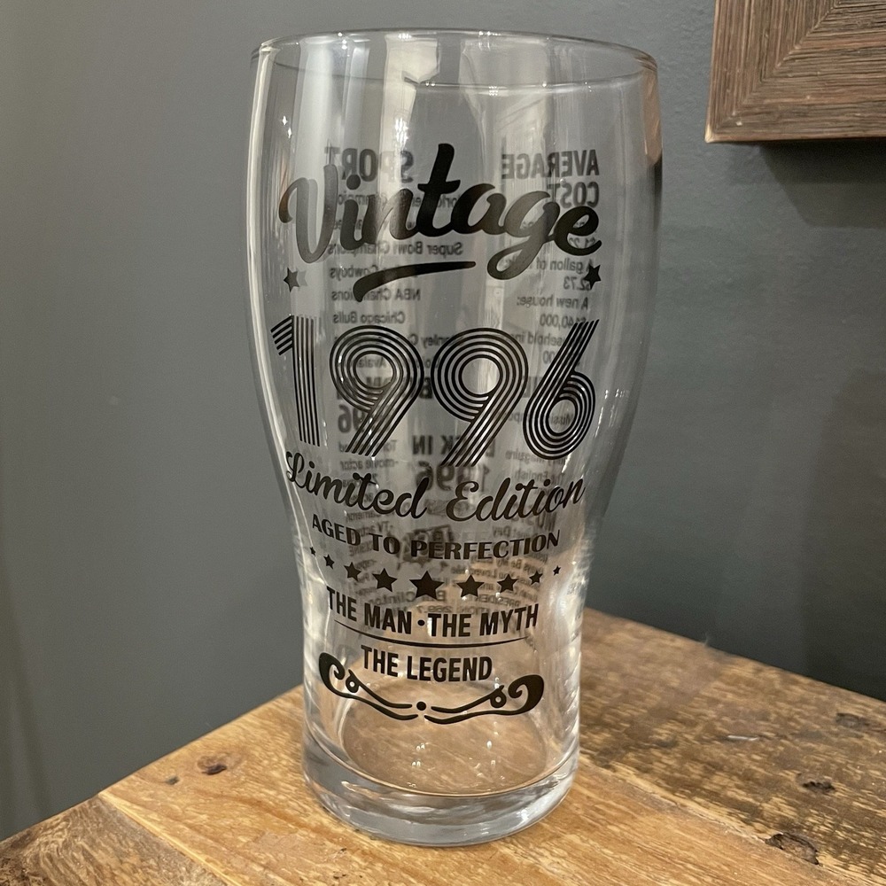 Vintage Style Men Birthday Gift Idea - 20oz "Back In 1996" Beer Drinking Glass